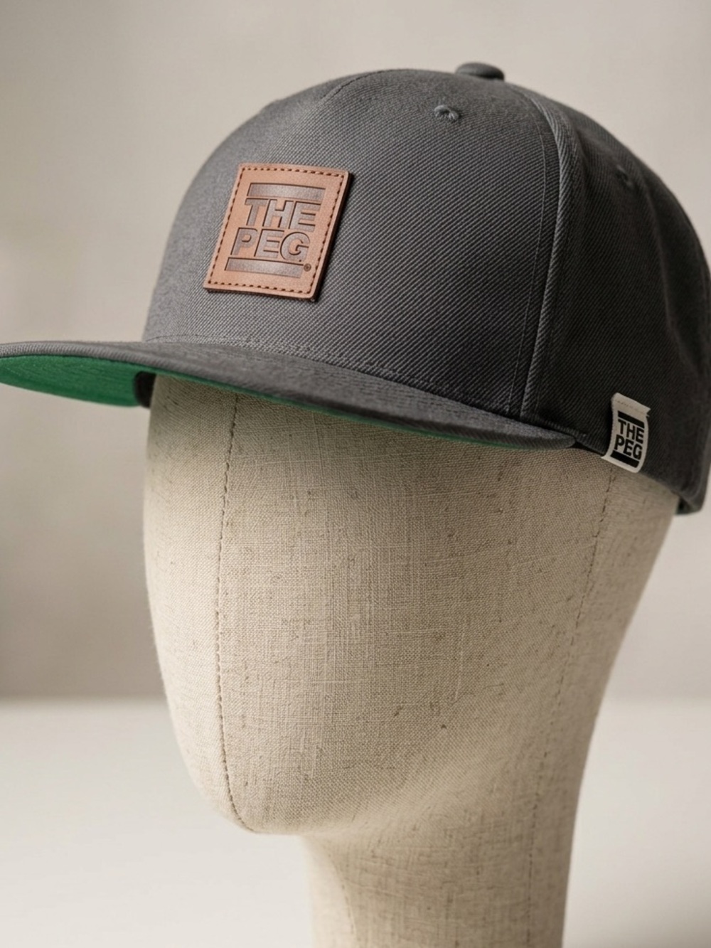 THE PEG Authentic Brand Charcoal Snapback Hat Yupoong Classics Green Underbrim